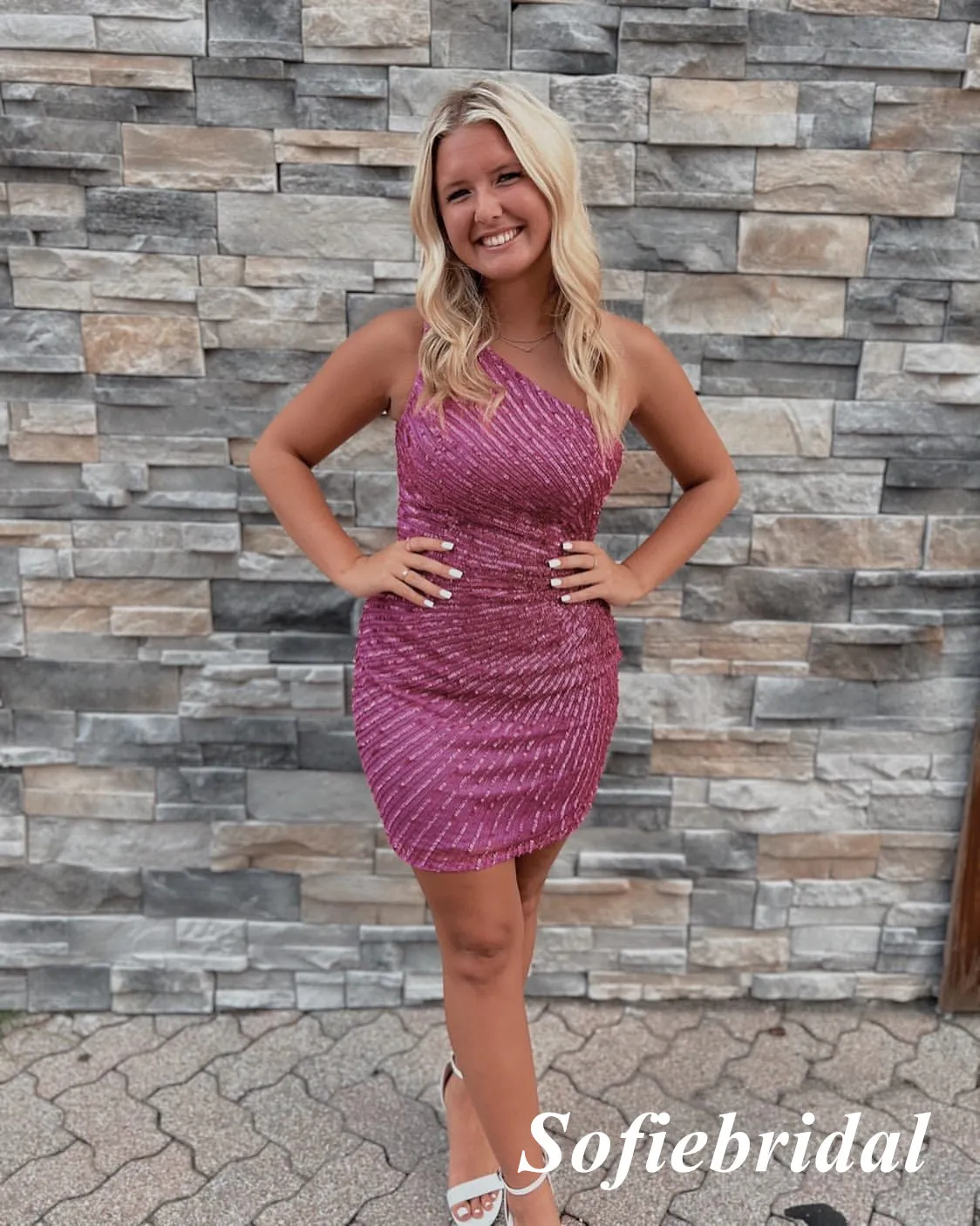 Sexy One Shoulder Sleeveless Sheath Mini Dresses/ Homecoming Dresses With Sequin and Beading, HD0289