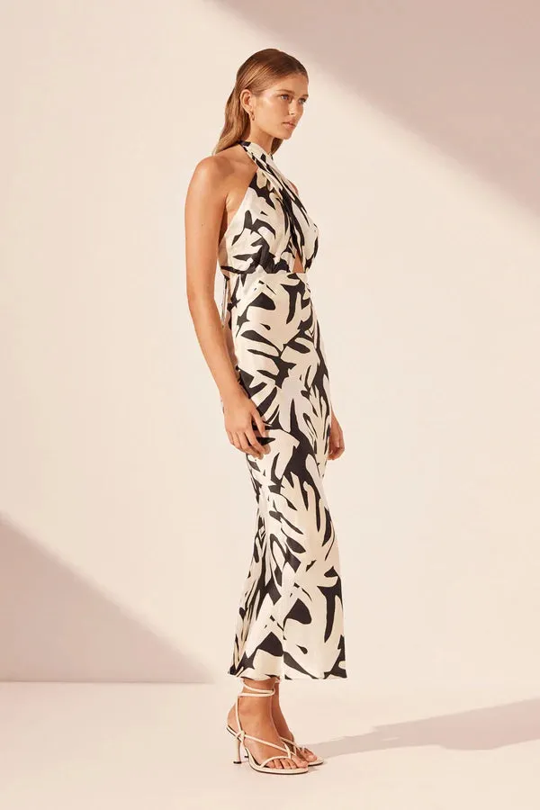 Shona Joy Micah Silk Cross Front Halter Bias Midi Dress