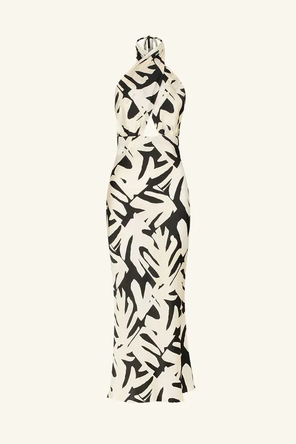 Shona Joy Micah Silk Cross Front Halter Bias Midi Dress