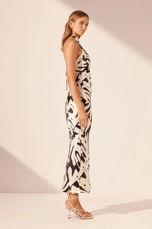 Shona Joy Micah Silk Cross Front Halter Bias Midi Dress
