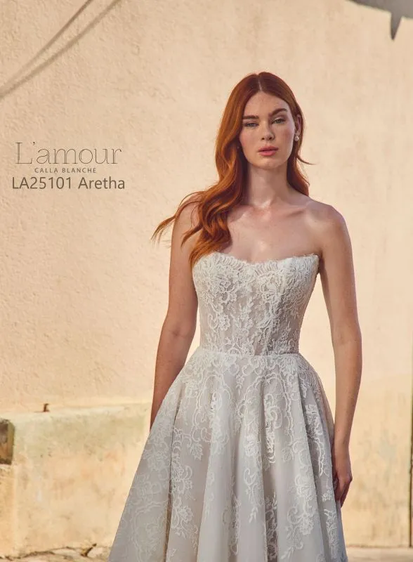 Size 8 L'amour LA25101 Aretha Ivory/Light Nude Gown