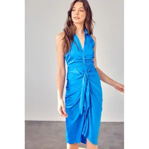 SLEEVELESS COLLAR FRONT TIE DRESS