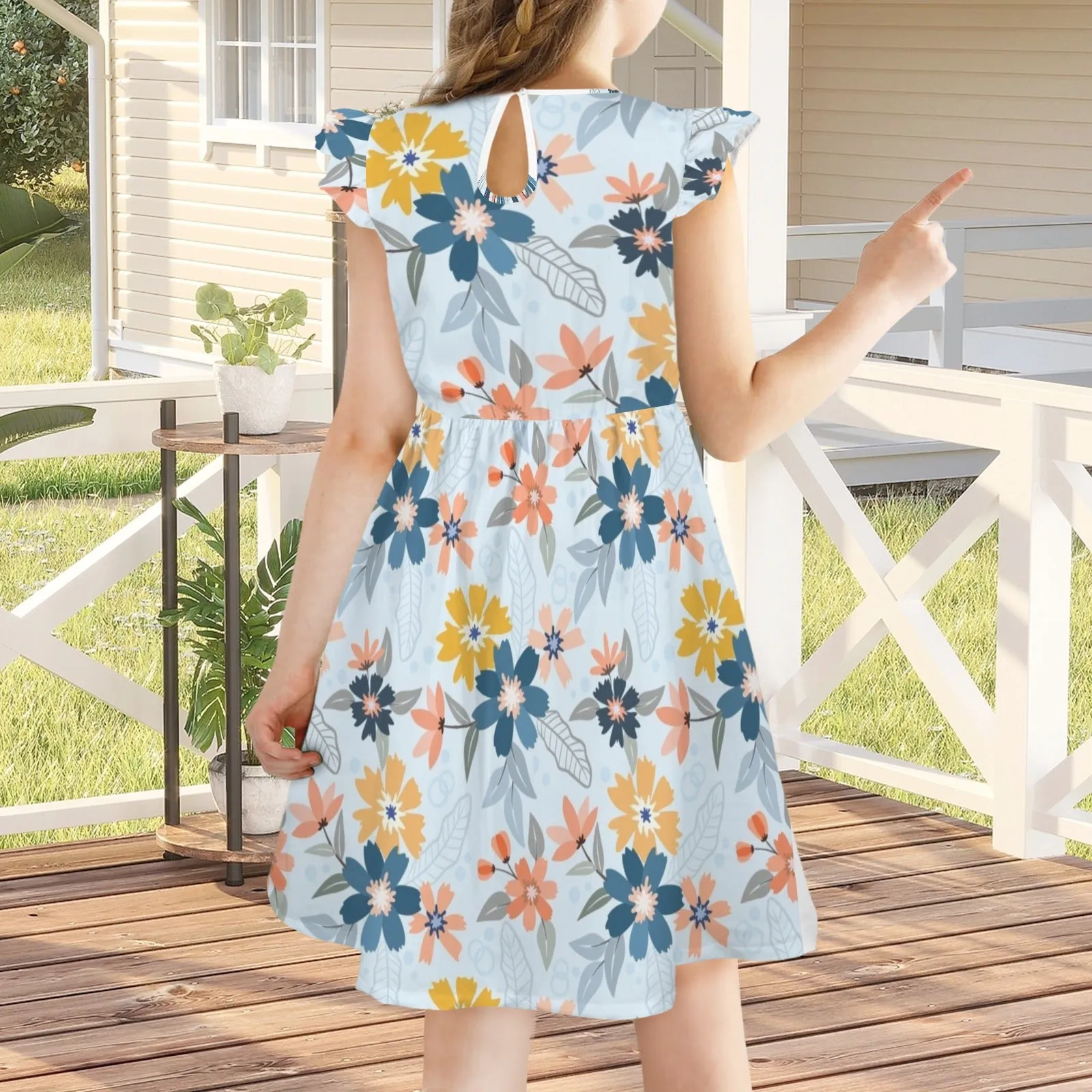 sleeveless Ruffle Trim Girls Dress