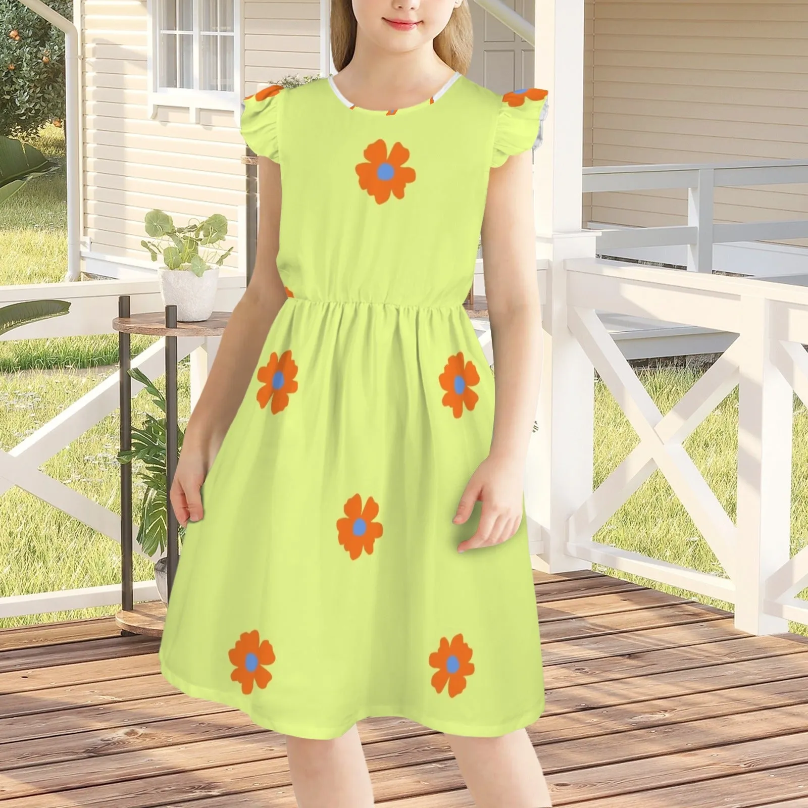 Sleeveless Ruffle Trim Girls Dress