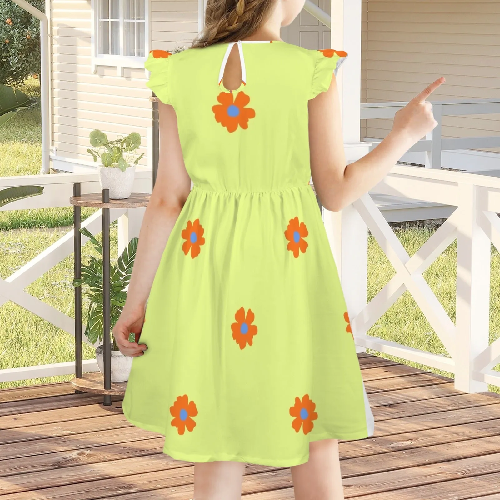 Sleeveless Ruffle Trim Girls Dress