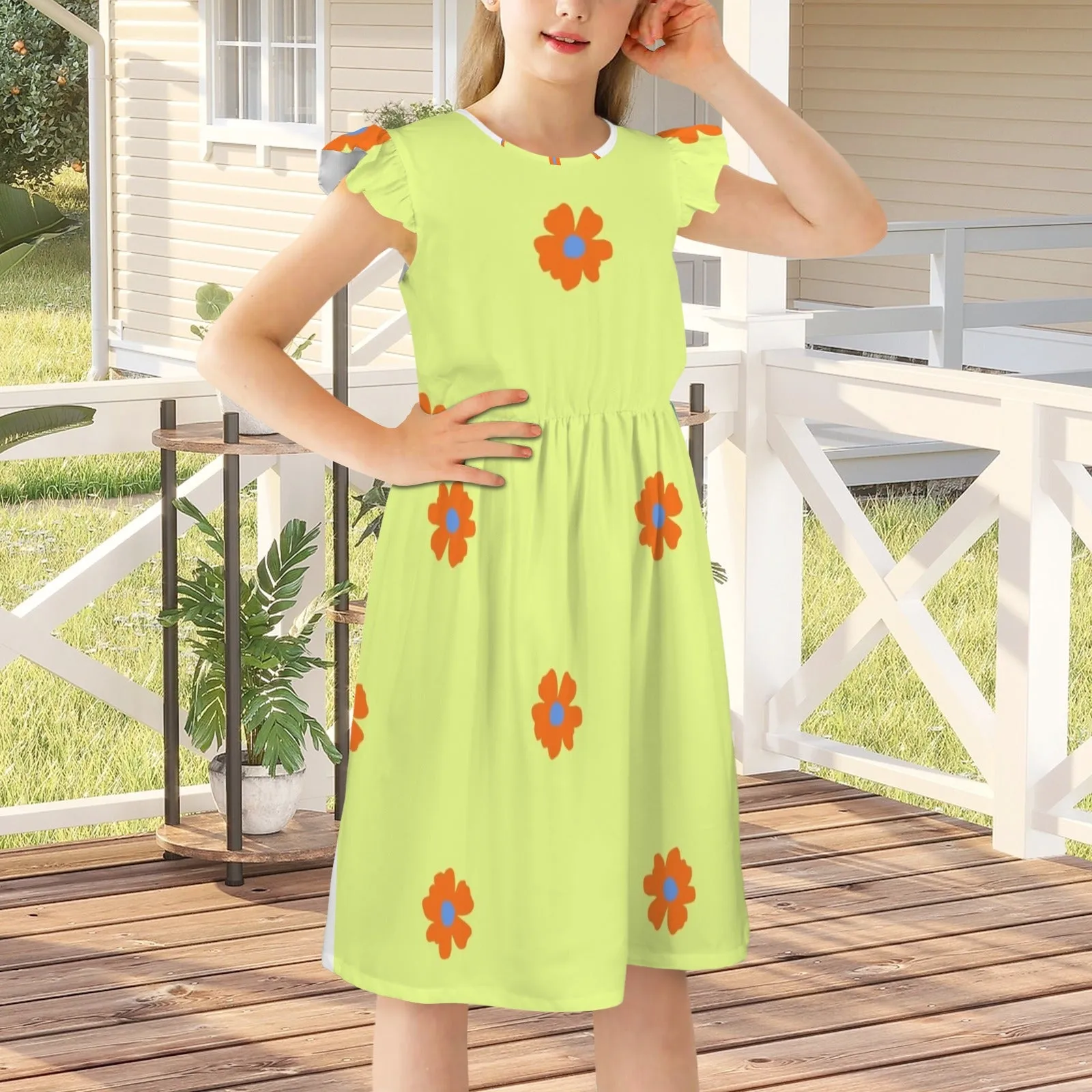Sleeveless Ruffle Trim Girls Dress