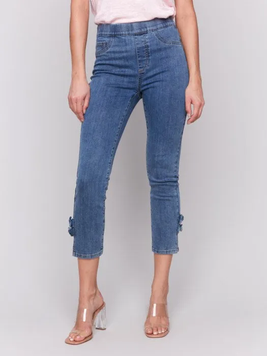 Slim Fit Cropped Jeans With Side Flowers