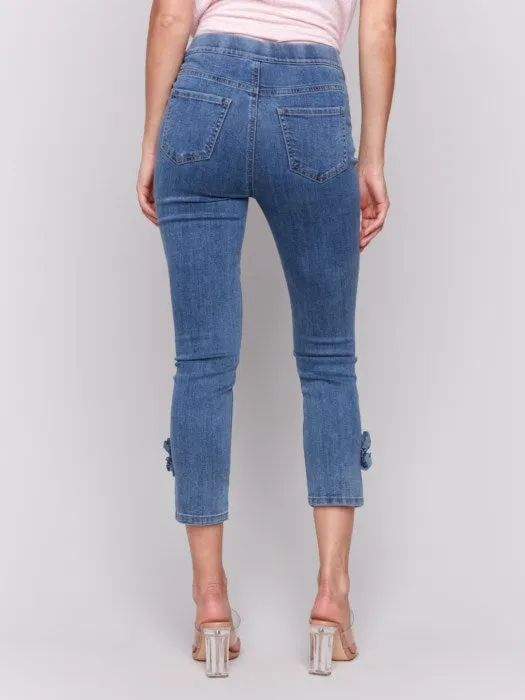 Slim Fit Cropped Jeans With Side Flowers