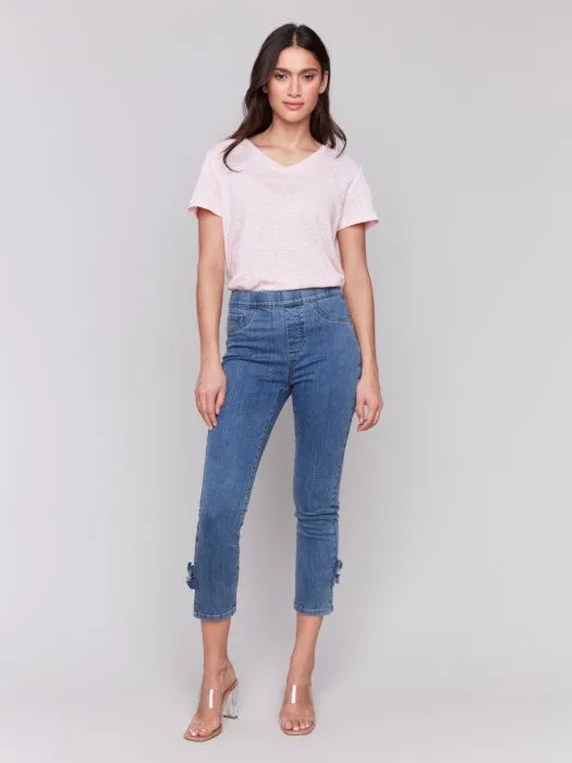 Slim Fit Cropped Jeans With Side Flowers
