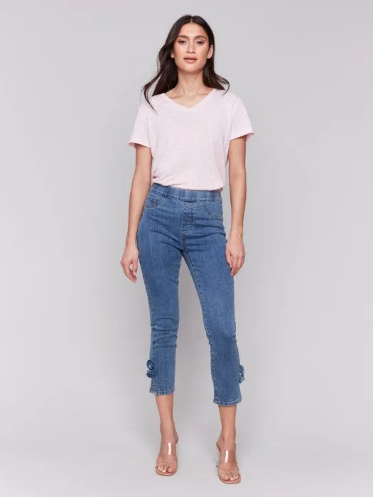 Slim Fit Cropped Jeans With Side Flowers