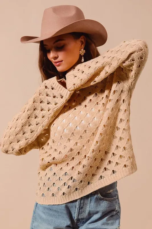 SO ME Geometric Pattern Open Knit Lightweight Sweater