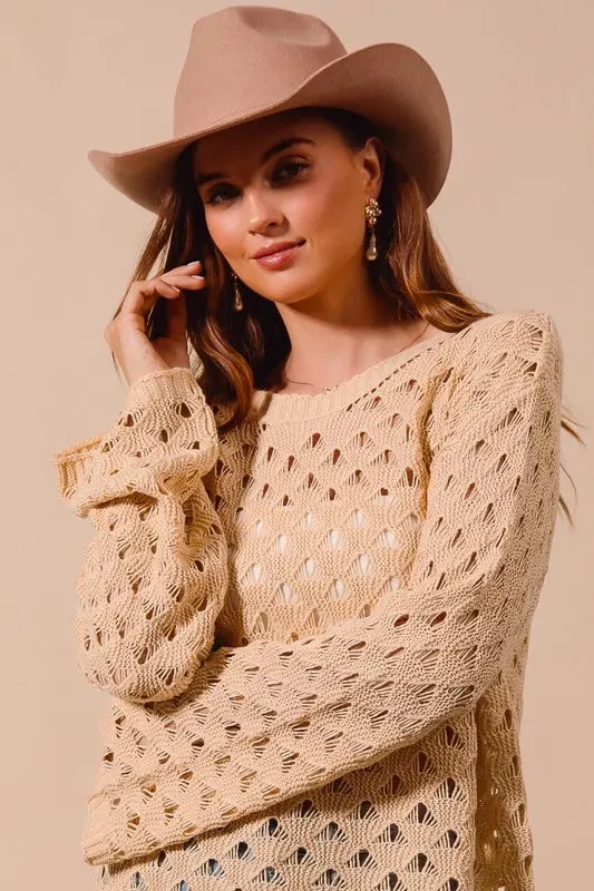 SO ME Geometric Pattern Open Knit Lightweight Sweater