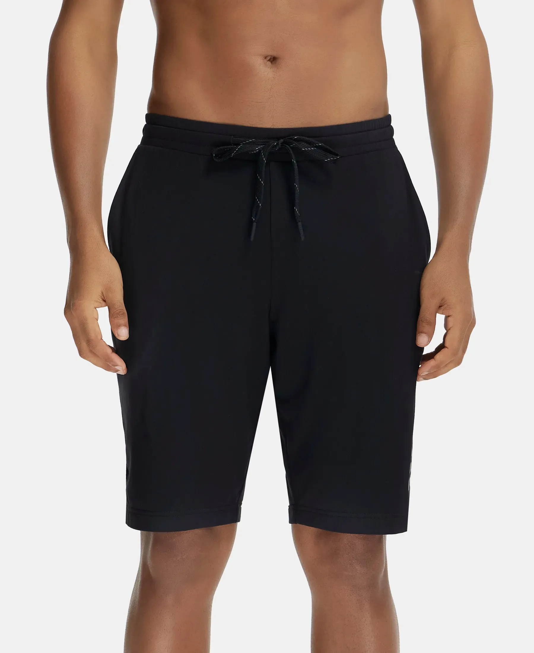 Soft Touch Microfiber Elastane Stretch Shorts with Back Zipper Pocket and StayFresh Treatment - Black