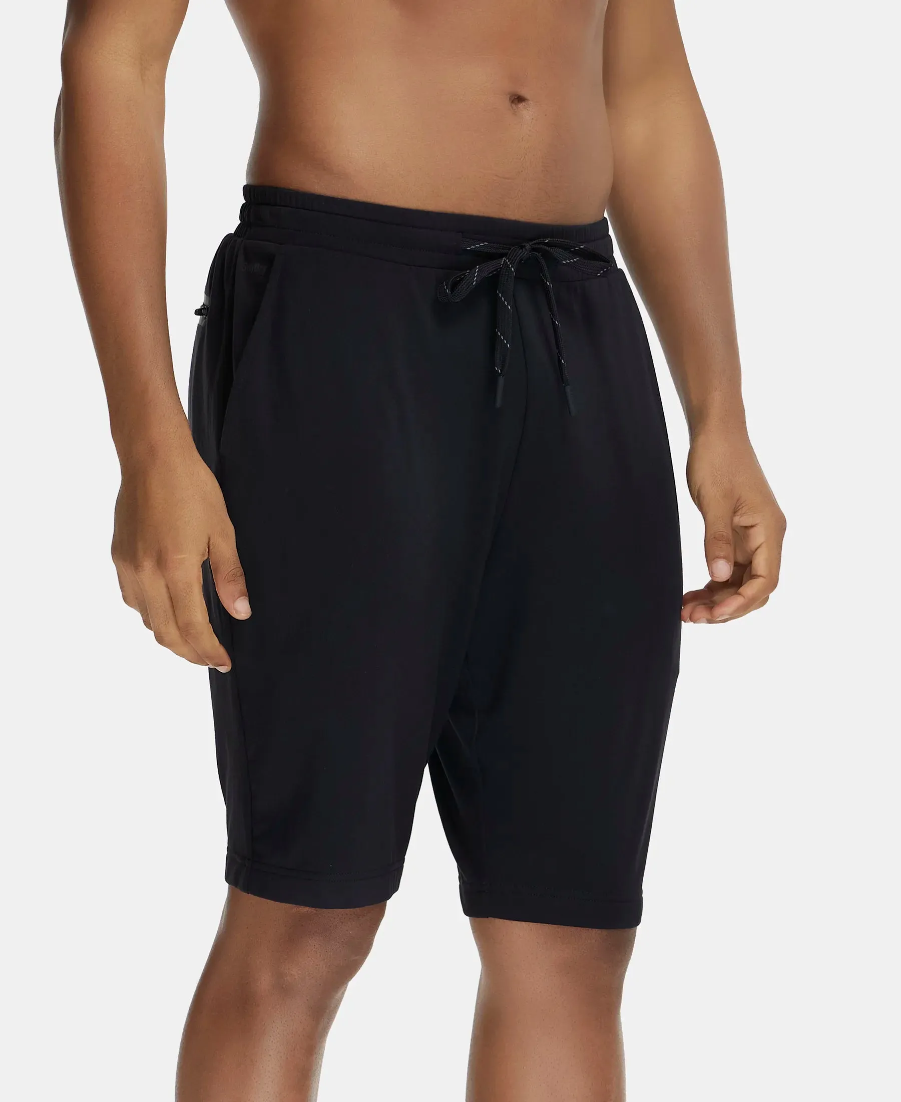Soft Touch Microfiber Elastane Stretch Shorts with Back Zipper Pocket and StayFresh Treatment - Black