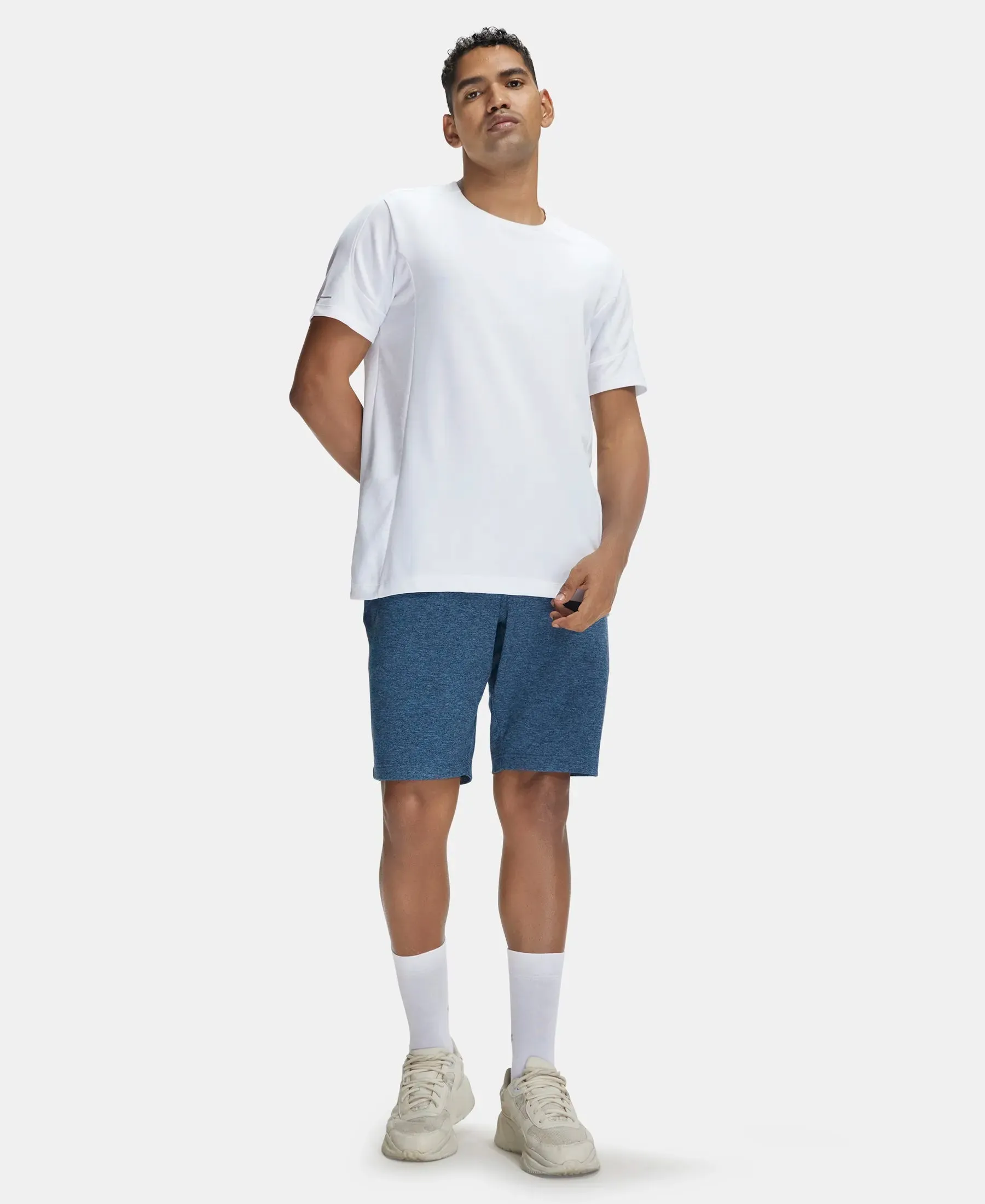 Soft Touch Microfiber Elastane Stretch Shorts with Back Zipper Pocket and StayFresh Treatment - Blue Marl