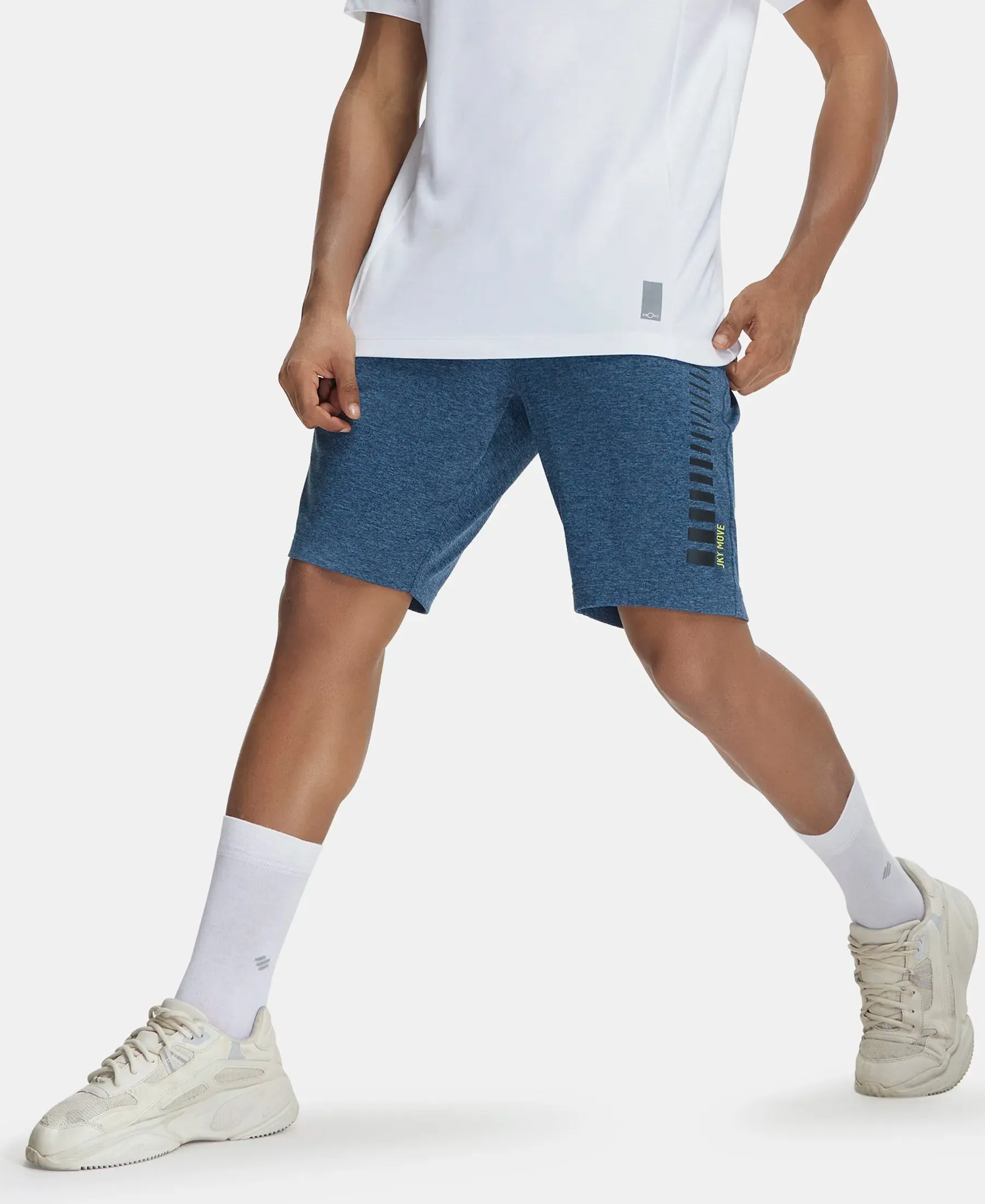 Soft Touch Microfiber Elastane Stretch Shorts with Back Zipper Pocket and StayFresh Treatment - Blue Marl
