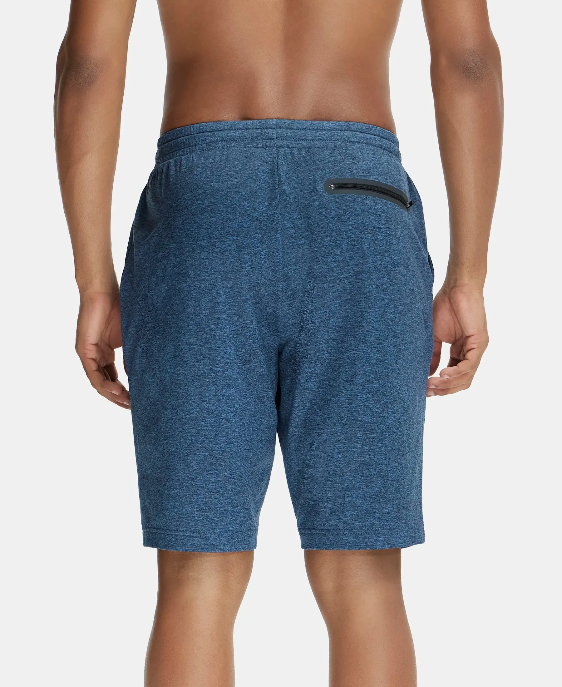 Soft Touch Microfiber Elastane Stretch Shorts with Back Zipper Pocket and StayFresh Treatment - Blue Marl