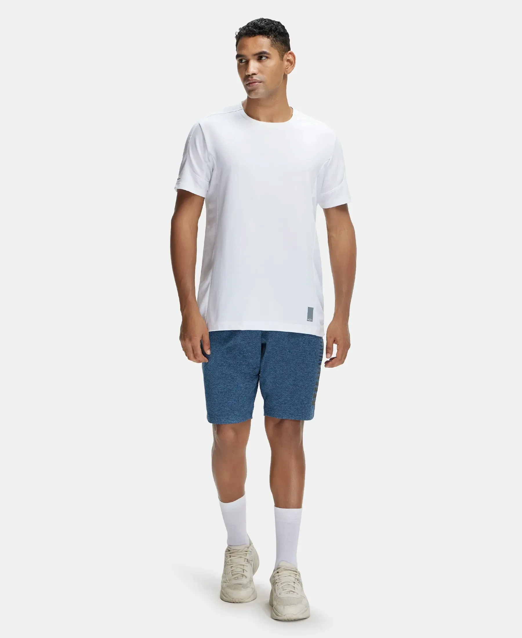 Soft Touch Microfiber Elastane Stretch Shorts with Back Zipper Pocket and StayFresh Treatment - Blue Marl