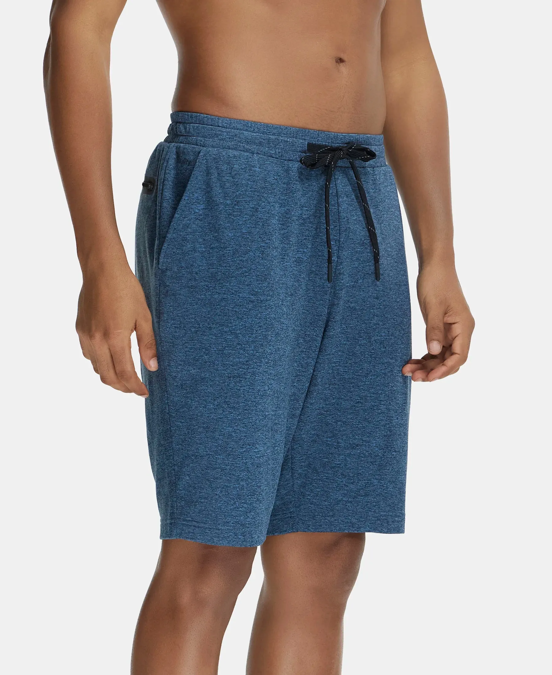 Soft Touch Microfiber Elastane Stretch Shorts with Back Zipper Pocket and StayFresh Treatment - Blue Marl