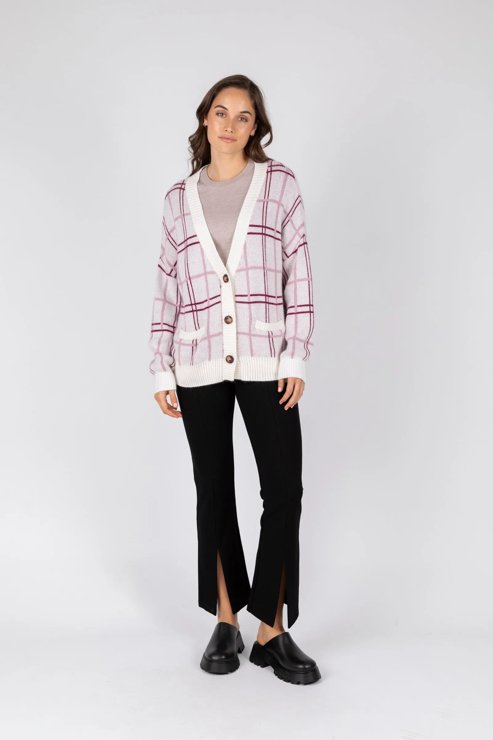 Soho Check Cardigan - Plum Check