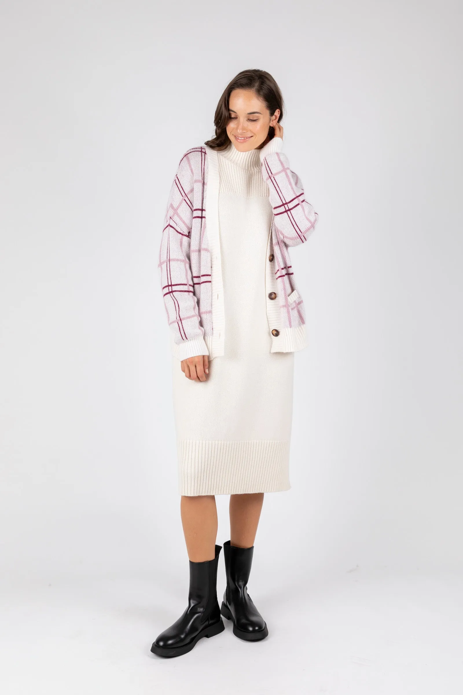 Soho Check Cardigan - Plum Check