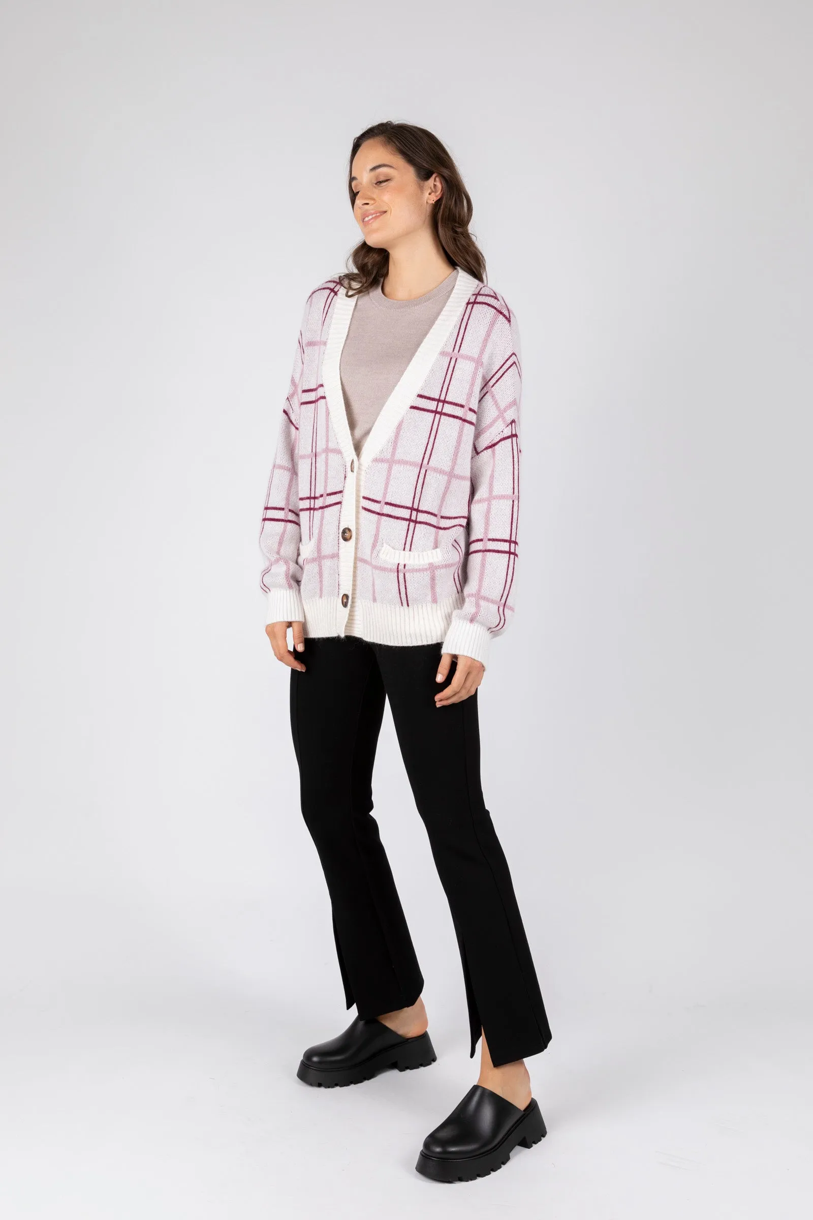 Soho Check Cardigan - Plum Check