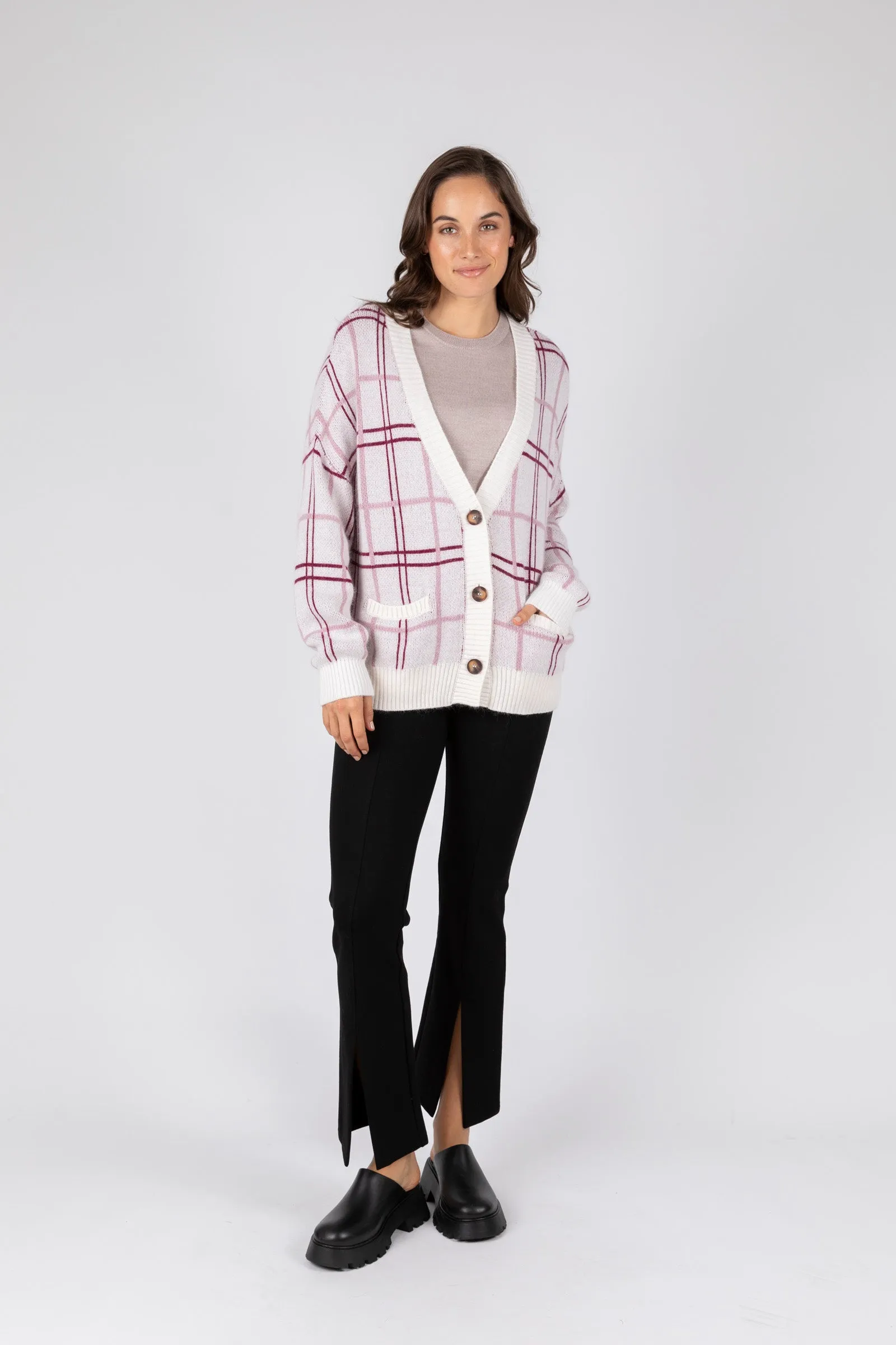 Soho Check Cardigan - Plum Check