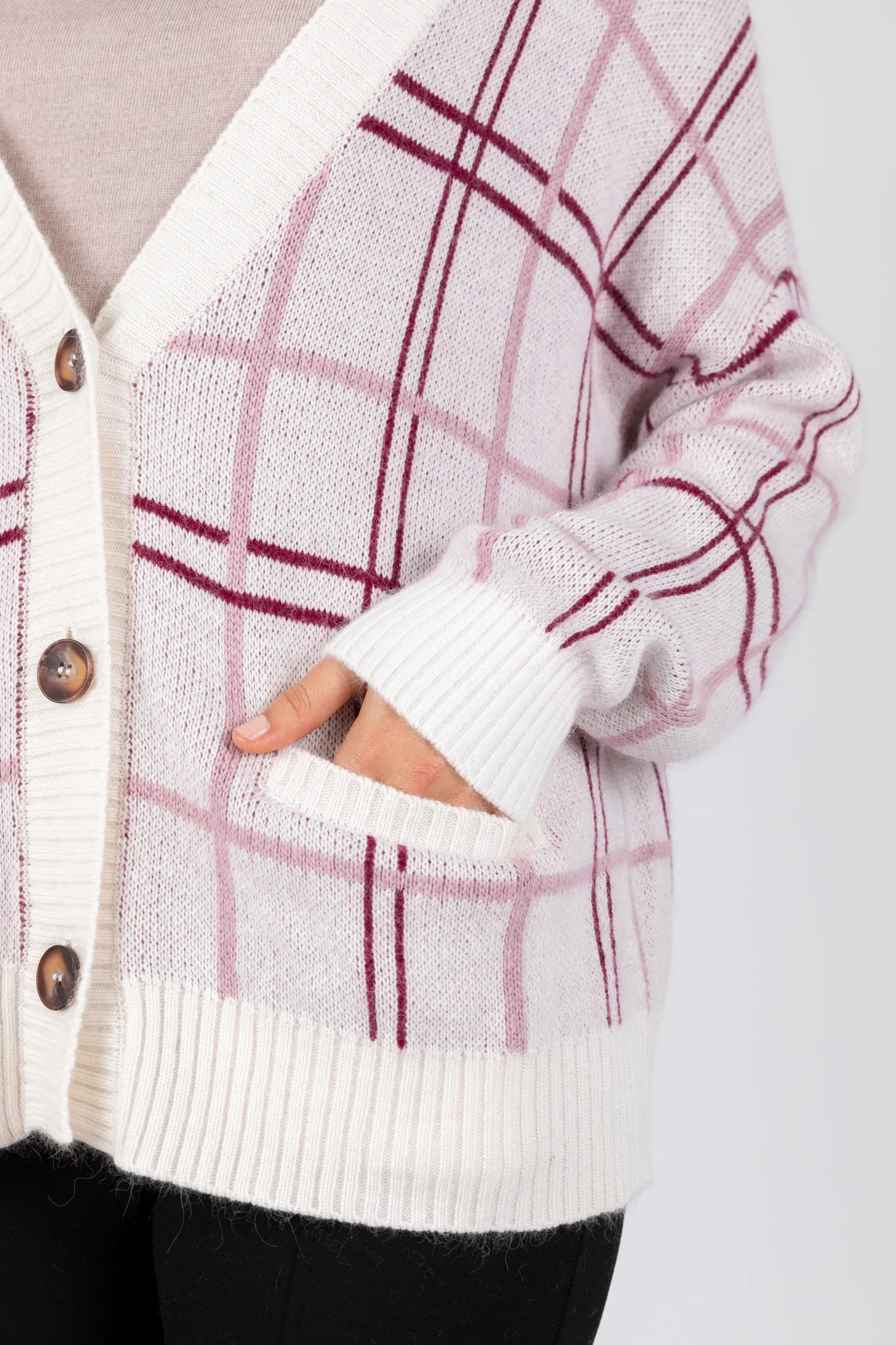 Soho Check Cardigan - Plum Check