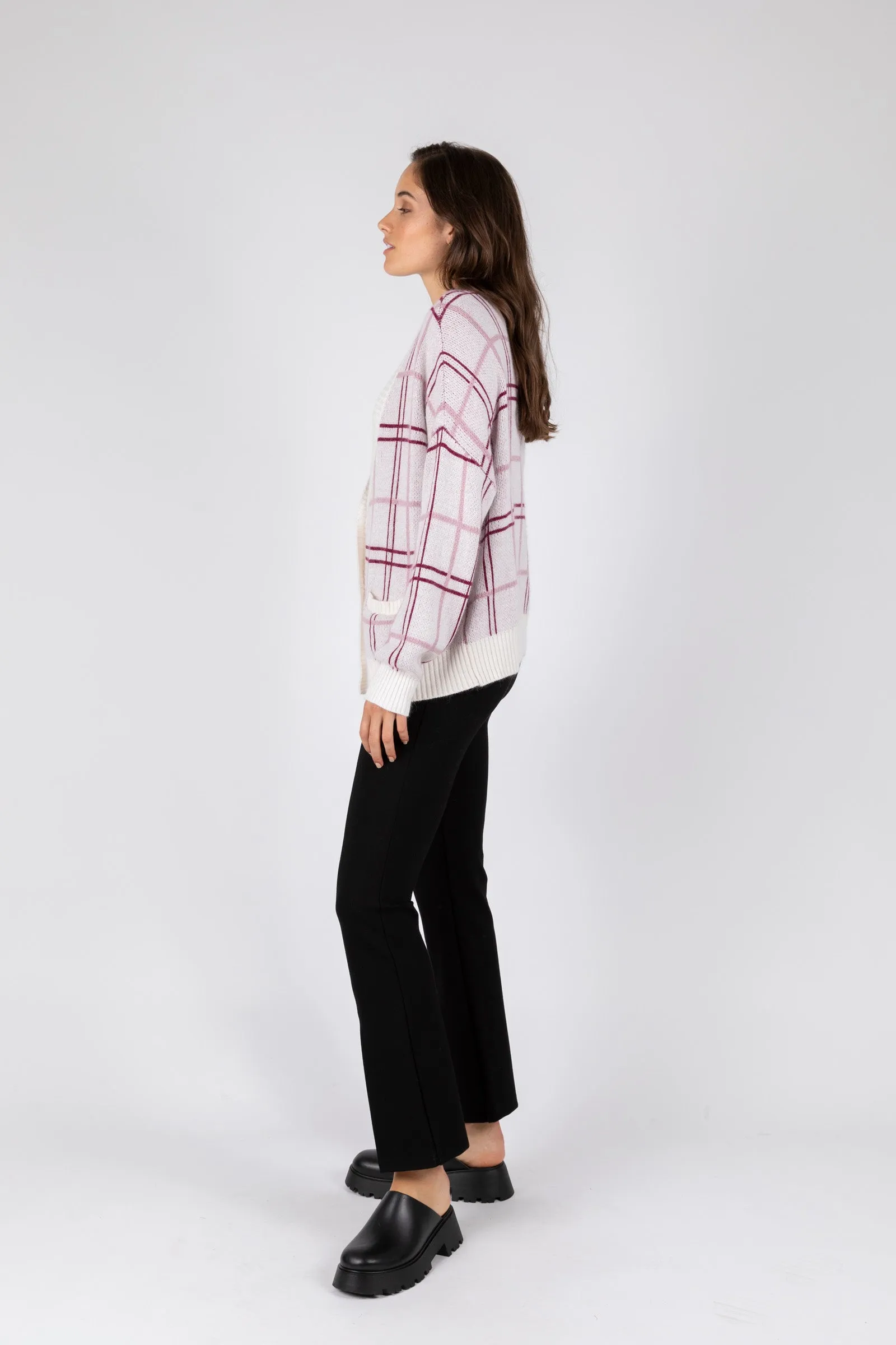 Soho Check Cardigan - Plum Check