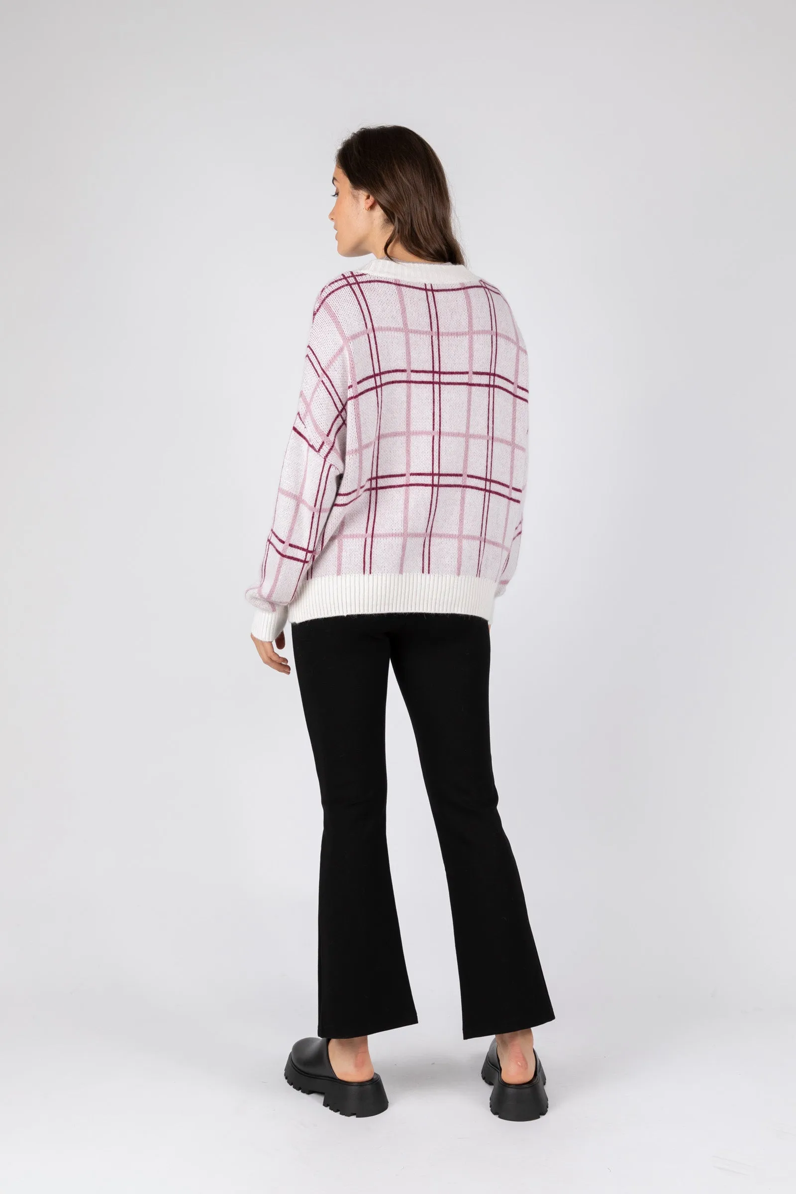 Soho Check Cardigan - Plum Check