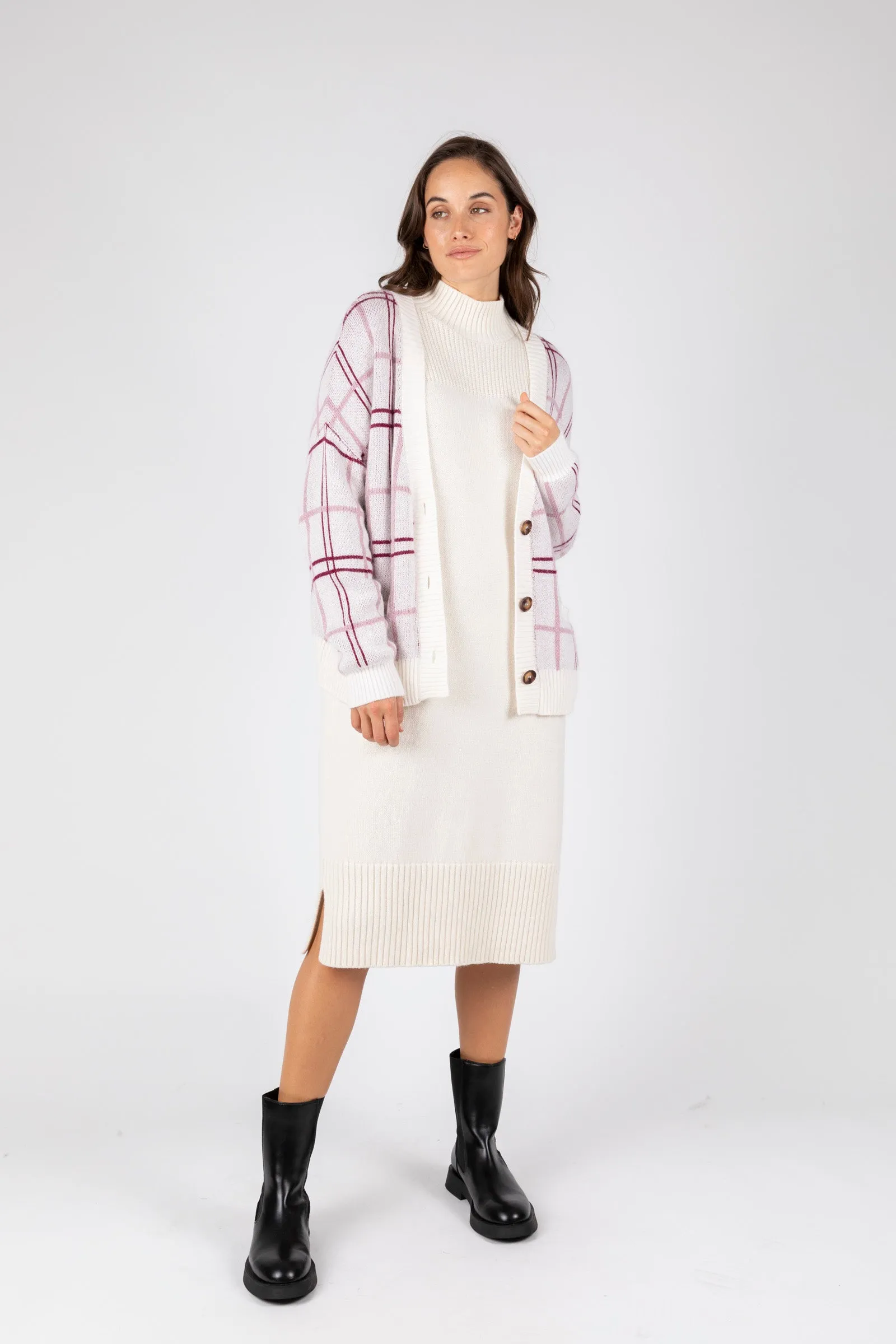 Soho Check Cardigan - Plum Check