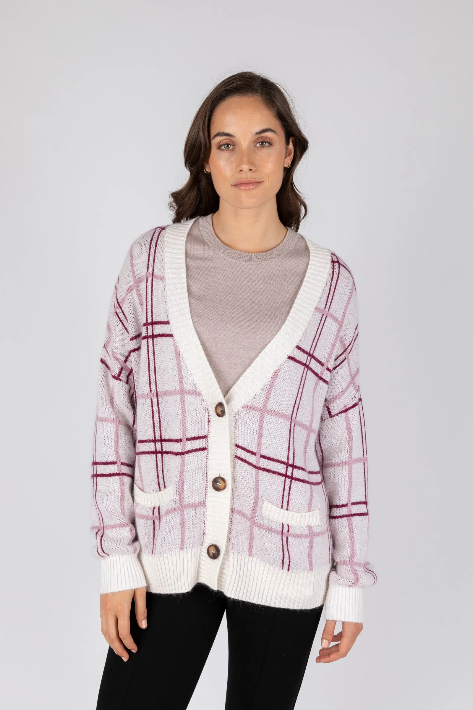 Soho Check Cardigan - Plum Check