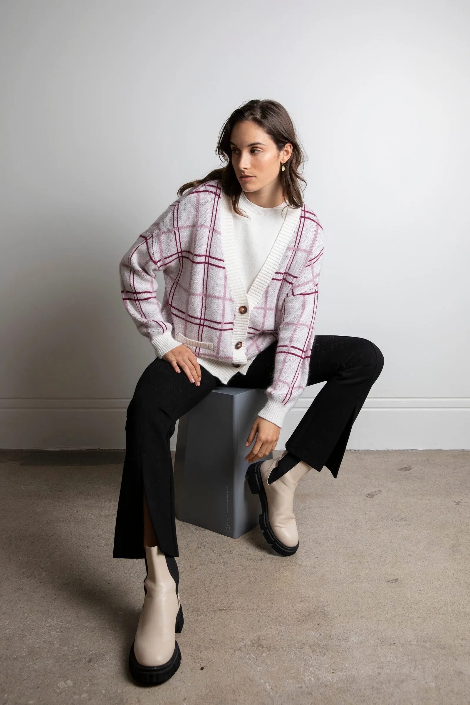 Soho Check Cardigan - Plum Check
