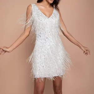 🎉Sommerangebote🎉Sexy ärmelloses Fransenkleid mit V-Ausschnitt
