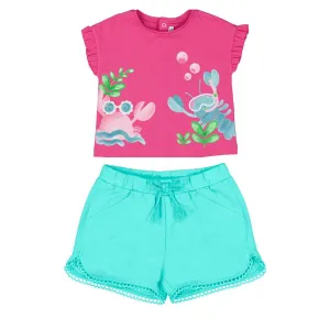 SS25 Mayoral - Fuchsia T-Shirt and Chenille Short Set
