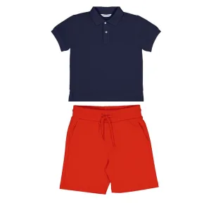 SS25 Mayoral - Navy Polo Shirt and Red Short Set