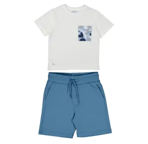 SS25 Mayoral - White T-Shirt and Blue Short Set