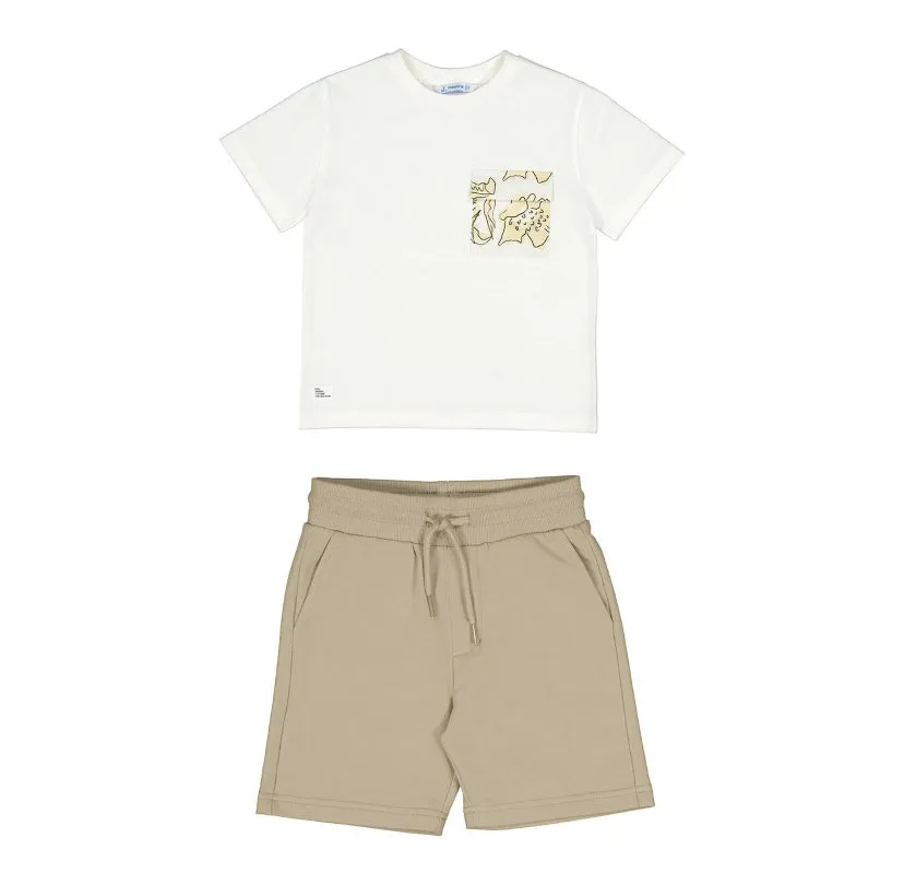 SS25 Mayoral - White T-Shirt and Stone Short Set