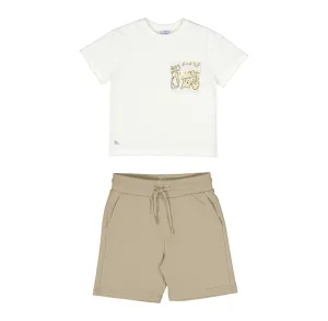 SS25 Mayoral - White T-Shirt and Stone Short Set