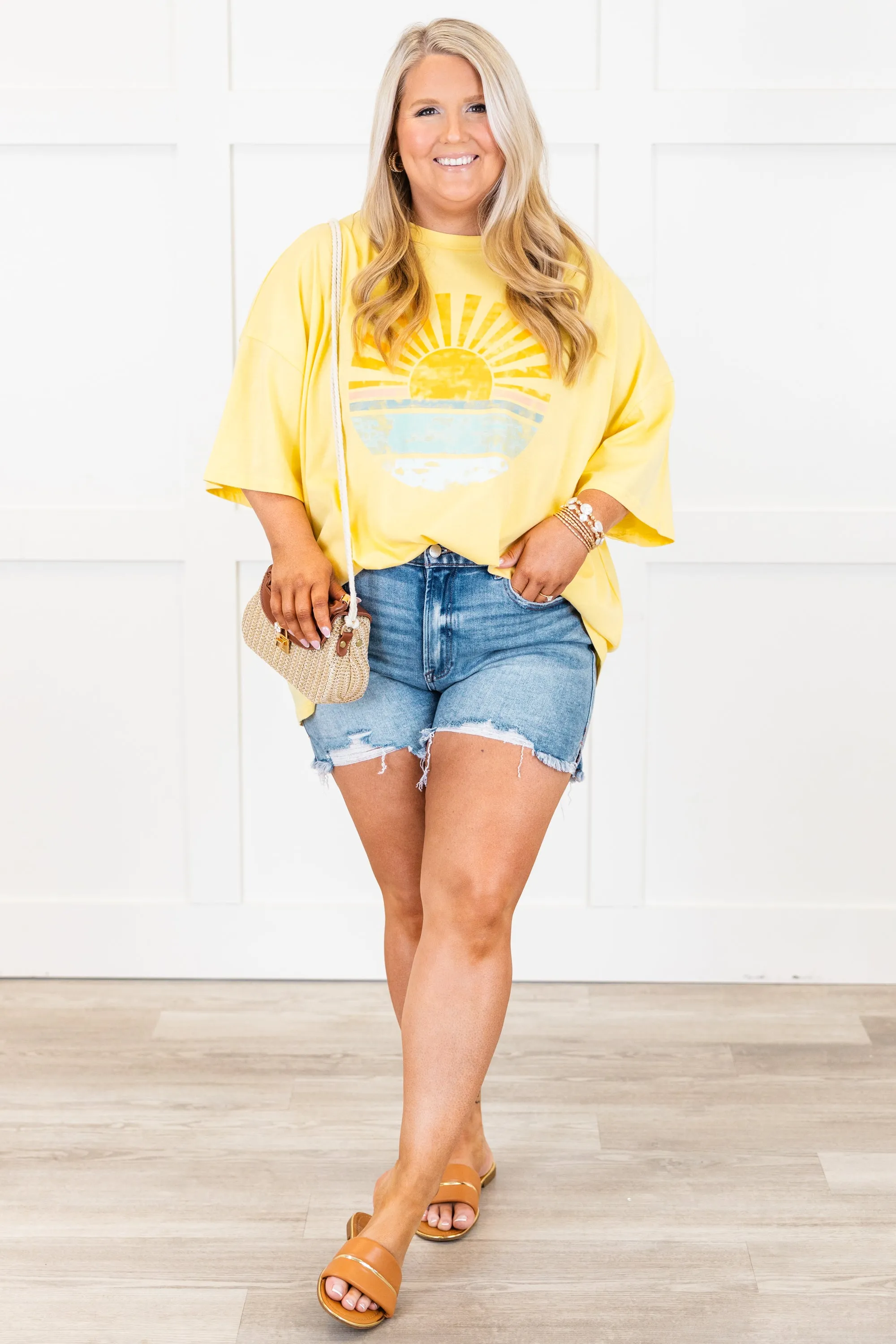 Stop And Watch The Sunset Boyfriend Tee, Butter Yellow