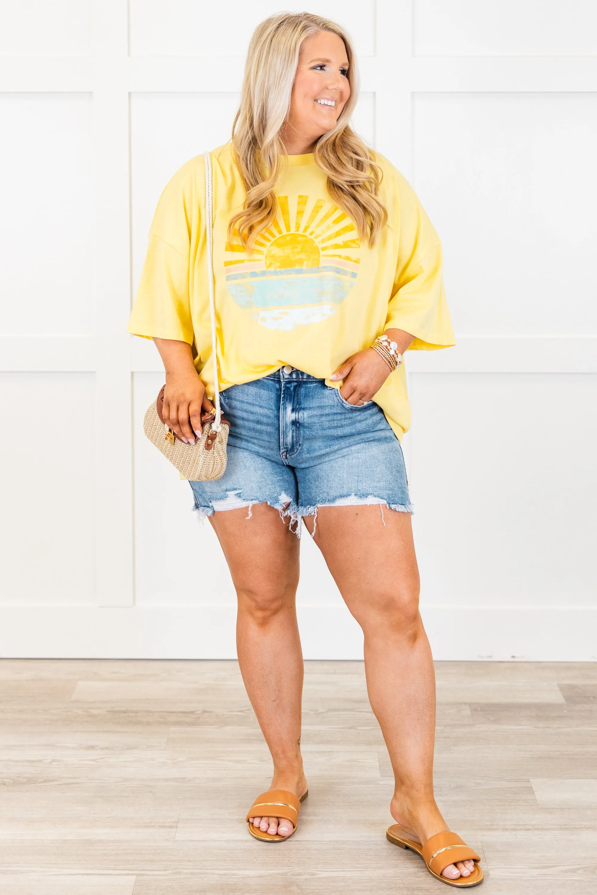 Stop And Watch The Sunset Boyfriend Tee, Butter Yellow