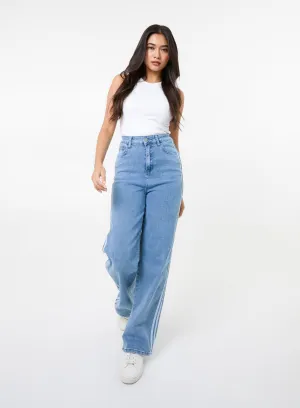 Stripe Detail Denim High Waist Jeans