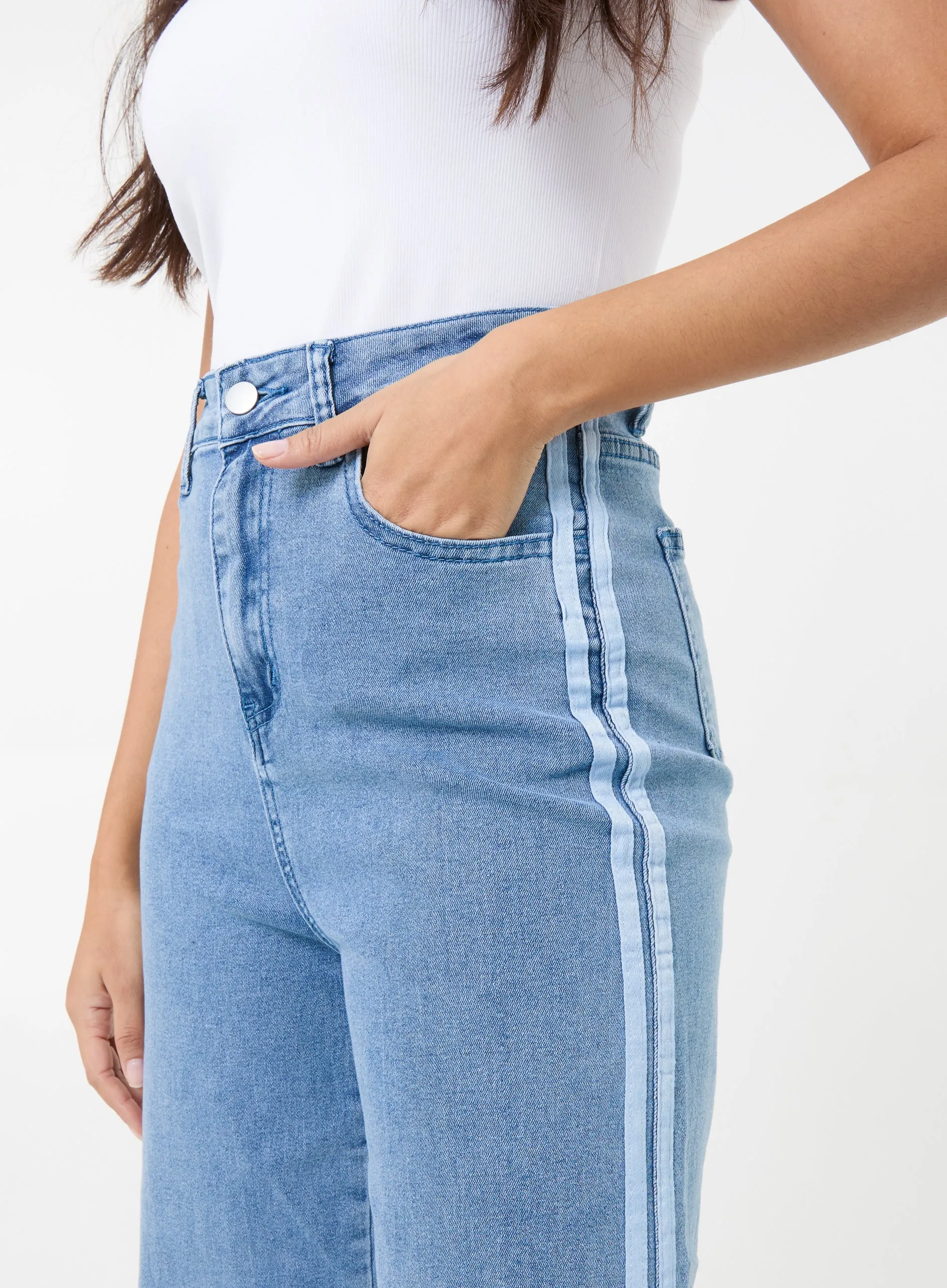 Stripe Detail Denim High Waist Jeans