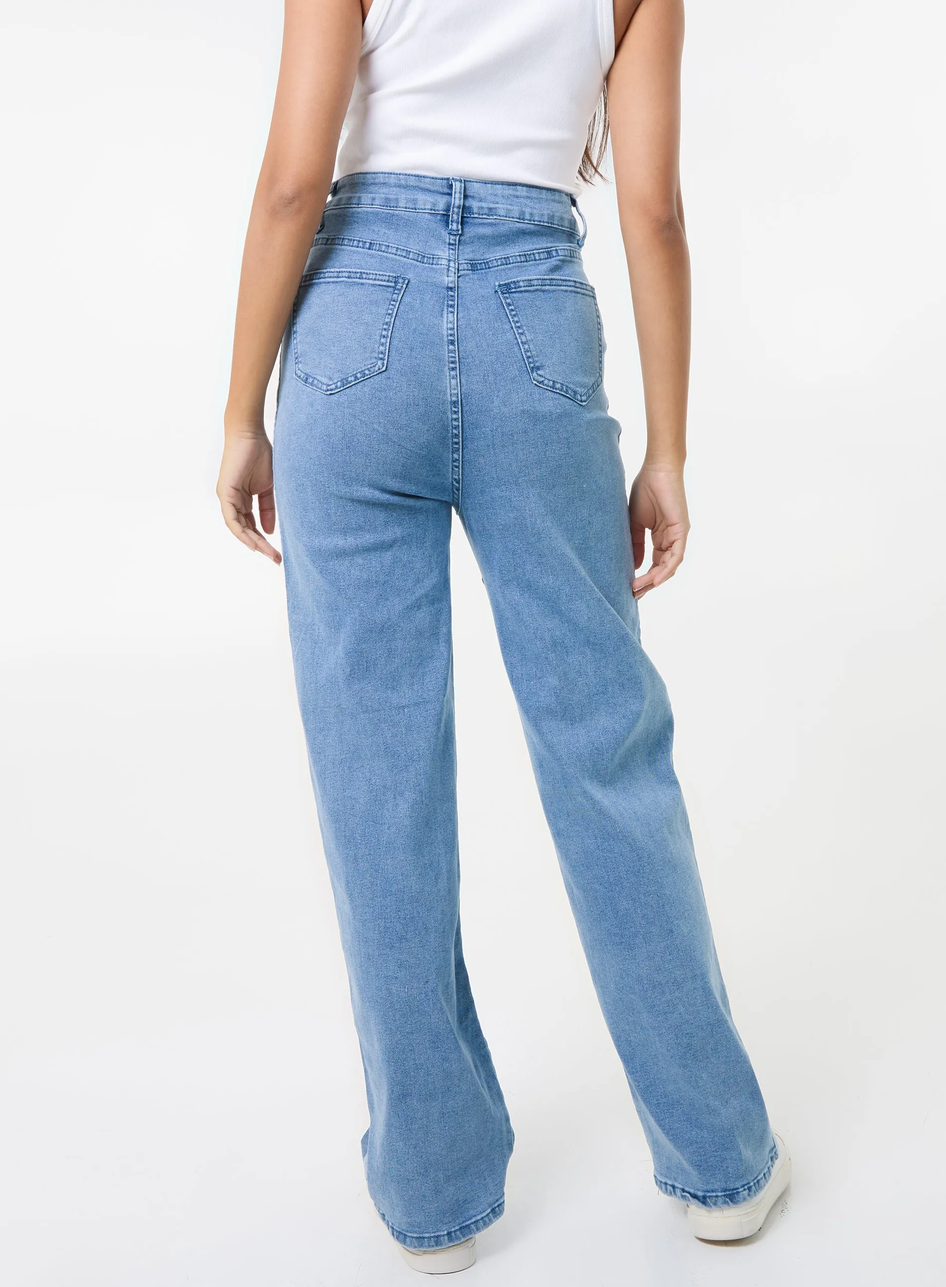 Stripe Detail Denim High Waist Jeans