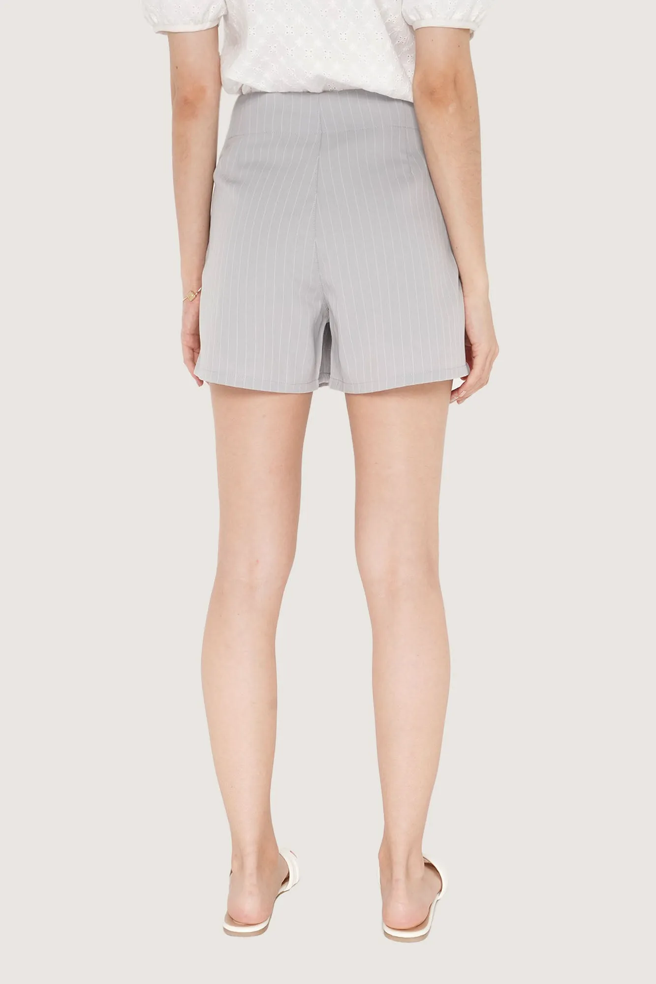 Striped Pleated Pull Up Shorts