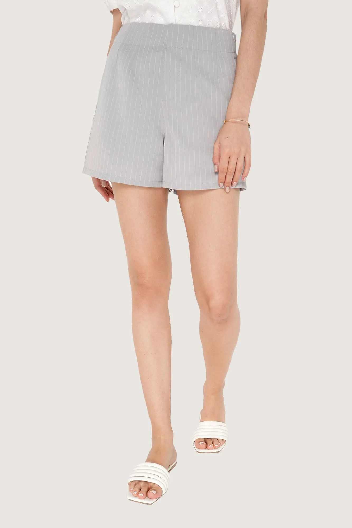 Striped Pleated Pull Up Shorts