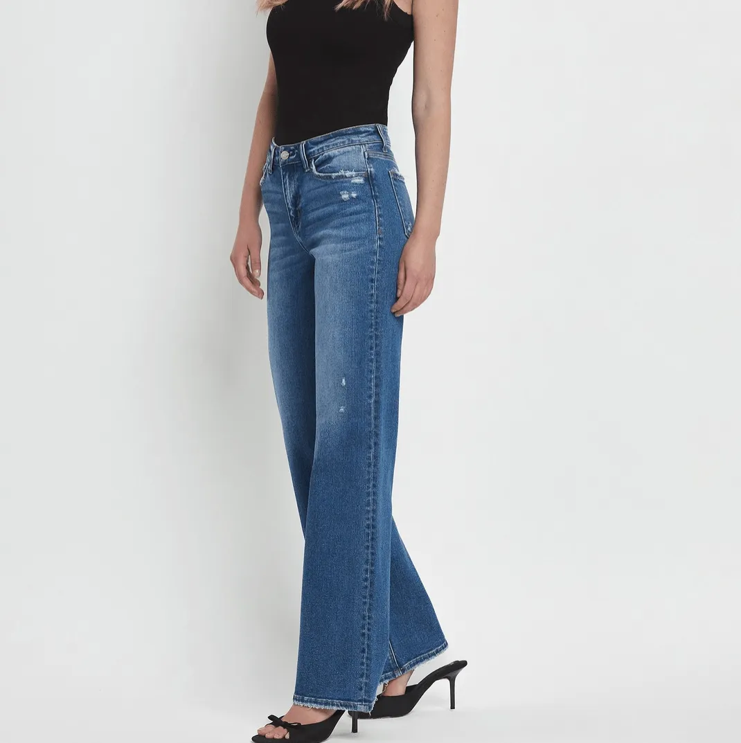 Sweet Voyage Mid Rise Full Length Wide Leg Jeans