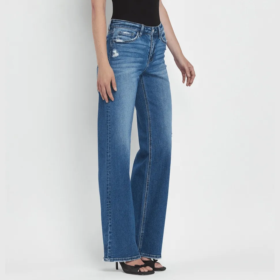 Sweet Voyage Mid Rise Full Length Wide Leg Jeans