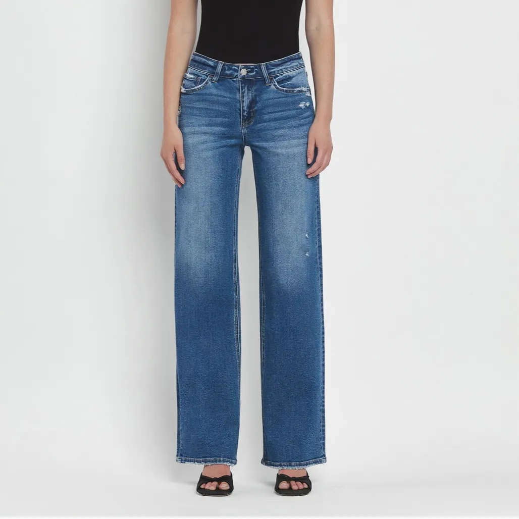 Sweet Voyage Mid Rise Full Length Wide Leg Jeans