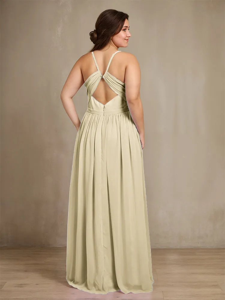 Sweetheart A Line Spaghetti Straps Plus Size Bridesmaid Dresses with Slit